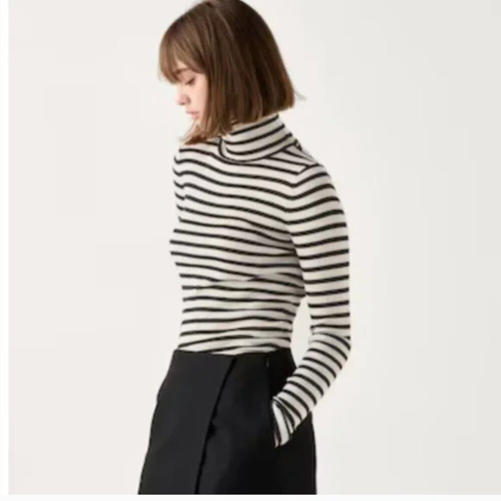 Striped Black & White Turtleneck Sweater